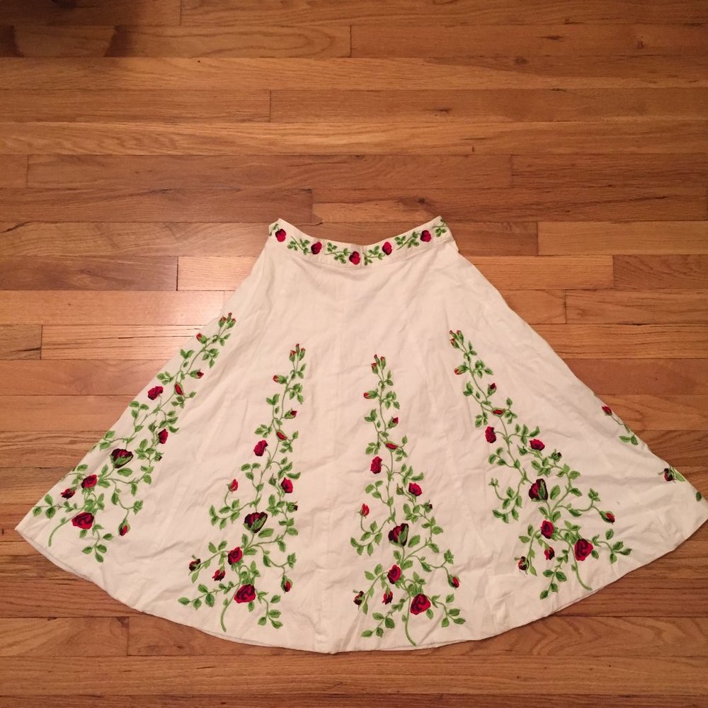 Embroidered White A-Line Skirt